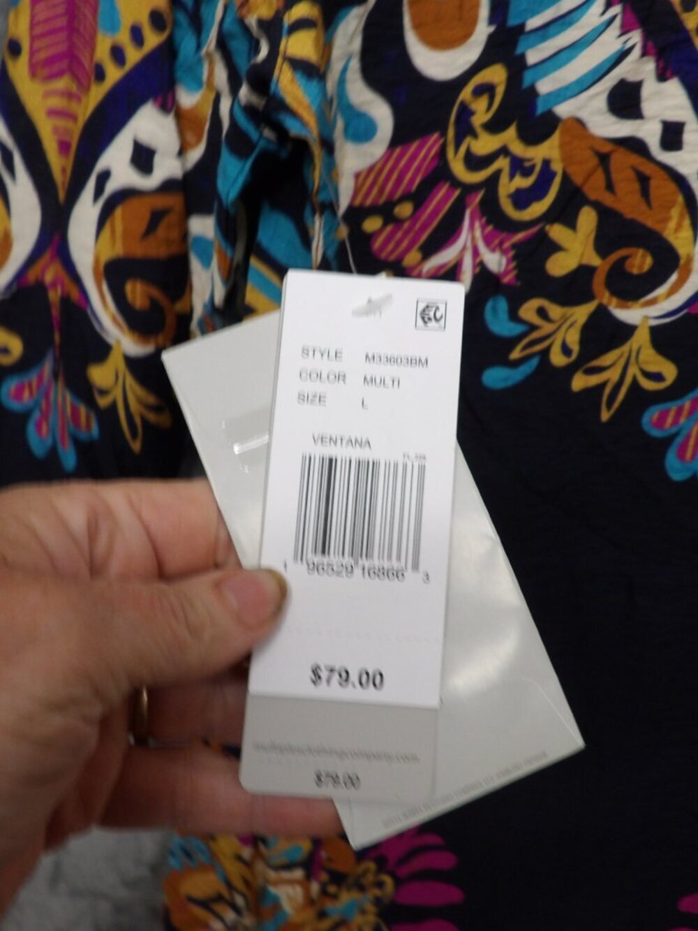 Multiples L Boho Print Button Front Blouse Colorful Tunic Top Womens 3/4 Sleeve - Picture 7 of 9